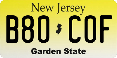 NJ license plate B80COF