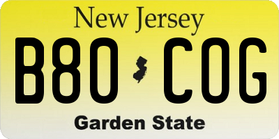 NJ license plate B80COG