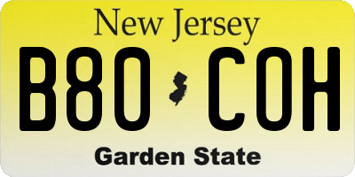 NJ license plate B80COH