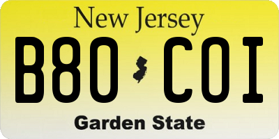 NJ license plate B80COI
