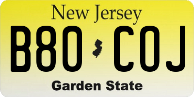 NJ license plate B80COJ