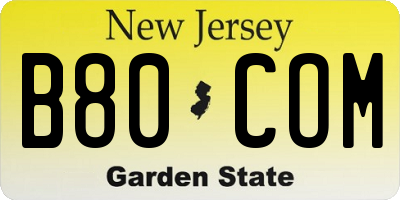 NJ license plate B80COM