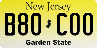 NJ license plate B80COO