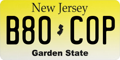 NJ license plate B80COP