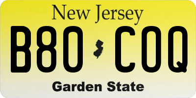 NJ license plate B80COQ