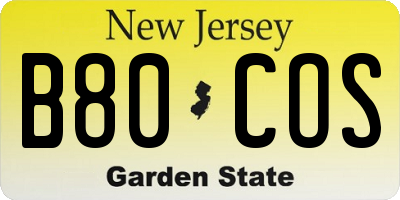 NJ license plate B80COS