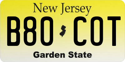 NJ license plate B80COT