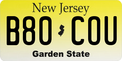 NJ license plate B80COU