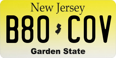 NJ license plate B80COV