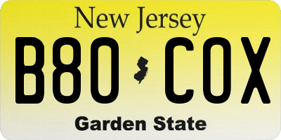 NJ license plate B80COX