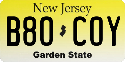 NJ license plate B80COY