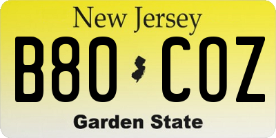 NJ license plate B80COZ