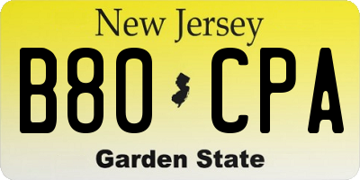 NJ license plate B80CPA