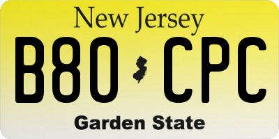 NJ license plate B80CPC