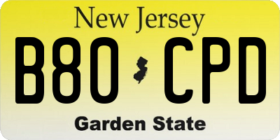 NJ license plate B80CPD