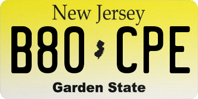 NJ license plate B80CPE