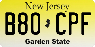 NJ license plate B80CPF