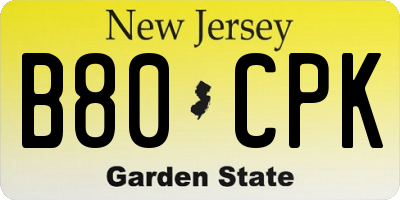 NJ license plate B80CPK