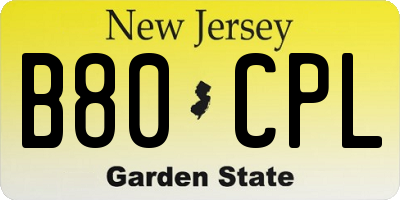 NJ license plate B80CPL