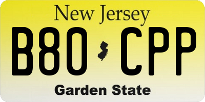 NJ license plate B80CPP
