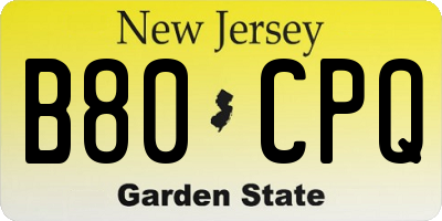NJ license plate B80CPQ