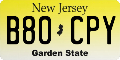 NJ license plate B80CPY