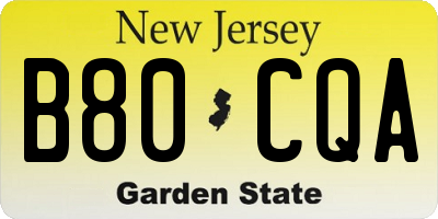 NJ license plate B80CQA