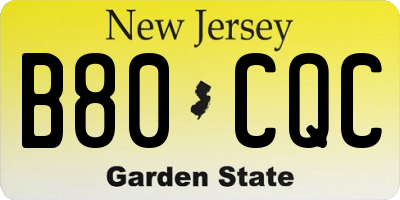 NJ license plate B80CQC