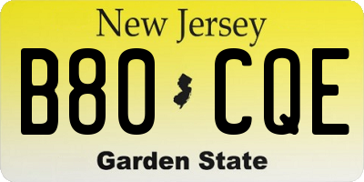 NJ license plate B80CQE