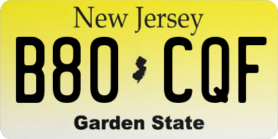 NJ license plate B80CQF