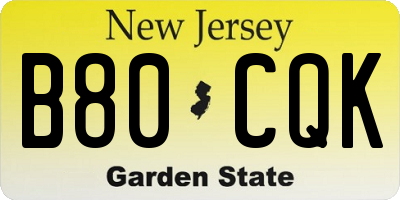 NJ license plate B80CQK