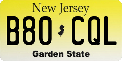 NJ license plate B80CQL