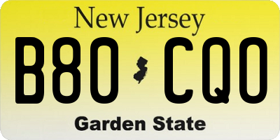 NJ license plate B80CQO