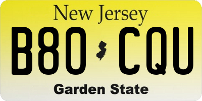 NJ license plate B80CQU
