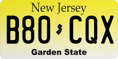 NJ license plate B80CQX