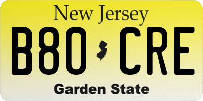 NJ license plate B80CRE