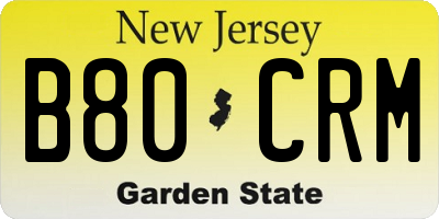 NJ license plate B80CRM