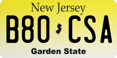 NJ license plate B80CSA