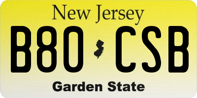 NJ license plate B80CSB