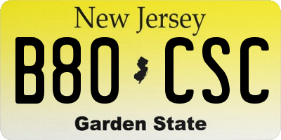 NJ license plate B80CSC