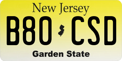 NJ license plate B80CSD