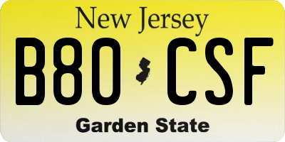 NJ license plate B80CSF