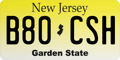 NJ license plate B80CSH
