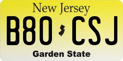 NJ license plate B80CSJ