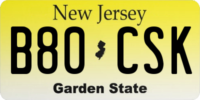NJ license plate B80CSK