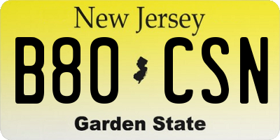 NJ license plate B80CSN