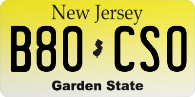 NJ license plate B80CSO