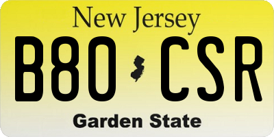 NJ license plate B80CSR