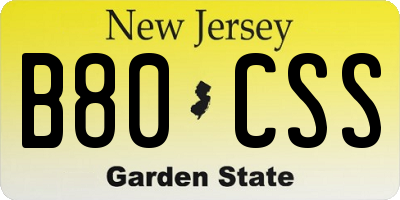 NJ license plate B80CSS