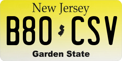 NJ license plate B80CSV